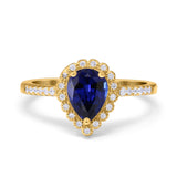 14K Gold 1.42ct Teardrop Pear Halo 8mmx6mm G SI Diamond Engagement Wedding Ring