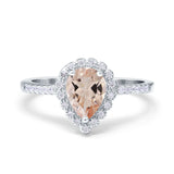 14K Gold 1.42ct Teardrop Pear Halo 8mmx6mm G SI Diamond Engagement Wedding Ring