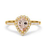 14K Gold 1.42ct Teardrop Pear Halo 8mmx6mm G SI Diamond Engagement Wedding Ring