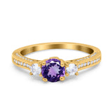 14K Gold 1.37ct Round Three Stone Vintage 6mm G SI Diamond Engagement Wedding Ring