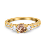 14K Gold 1.37ct Round Three Stone Vintage 6mm G SI Diamond Engagement Wedding Ring