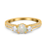 14K Gold 1.37ct Round Three Stone Vintage 6mm G SI Diamond Engagement Wedding Ring