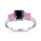 3 Stone Fashion Ring Princess Cut Simulated Cubic Zirconia 925 Sterling Silver