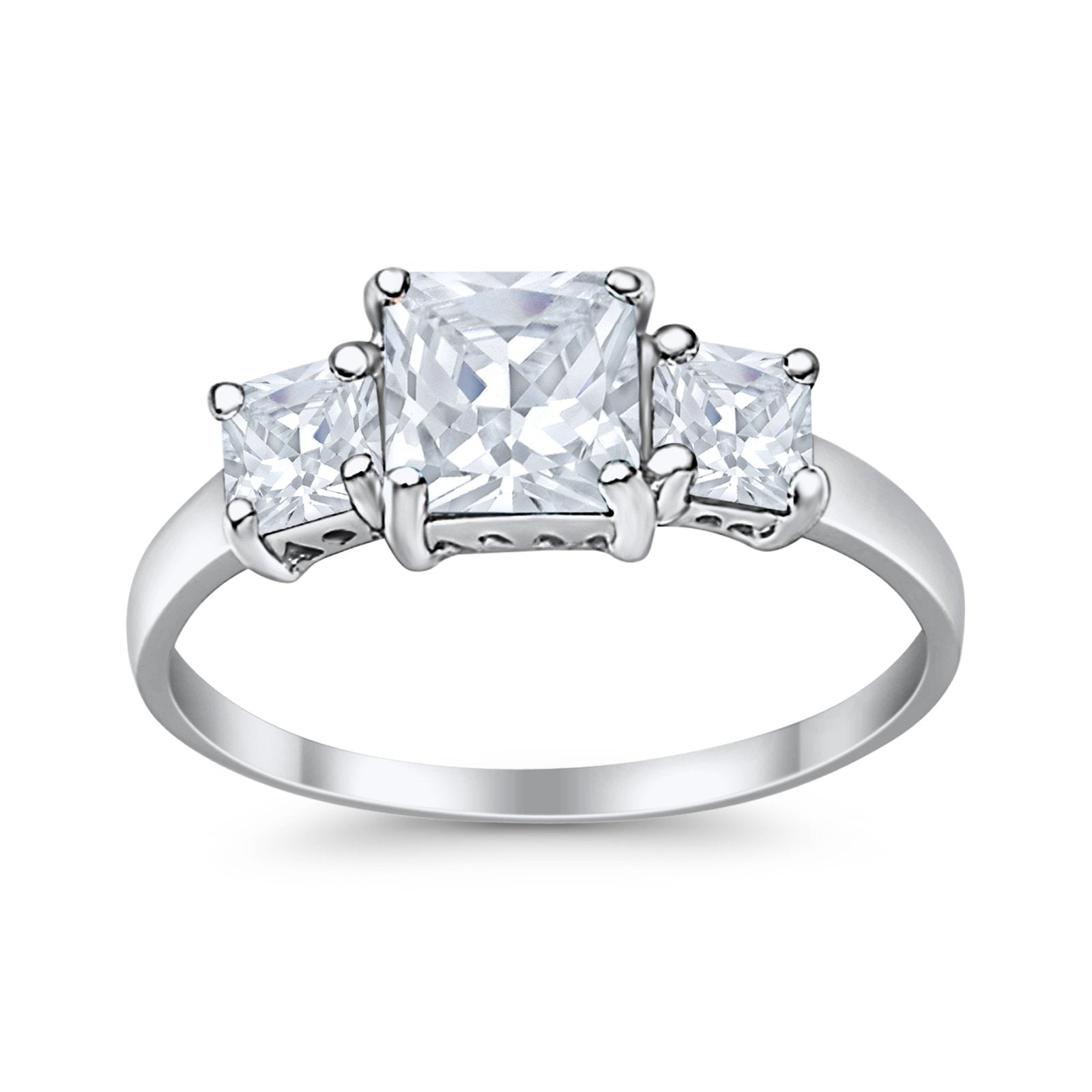 3 Stone Fashion Ring Princess Cut Simulated Cubic Zirconia 925