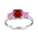 3 Stone Fashion Ring Princess Cut Simulated Cubic Zirconia 925 Sterling Silver