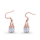 Celtic Fish-Hook Earrings Oval Simulated Cubic Zirconia 925 Sterling Silver