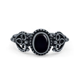 Petite Dainty Oval Solitaire Promise Ring Band Oxidized Braided 925 Sterling Silver