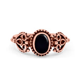 Petite Dainty Oval Solitaire Promise Ring Band Oxidized Braided 925 Sterling Silver