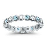 3.5mm Bezel Set Full Eternity Band Ring Alternating Round Simulated CZ 925 Sterling Silver