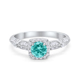 Halo Art Deco Wedding Ring Simulated Cubic Zirconia 925 Sterling Silver