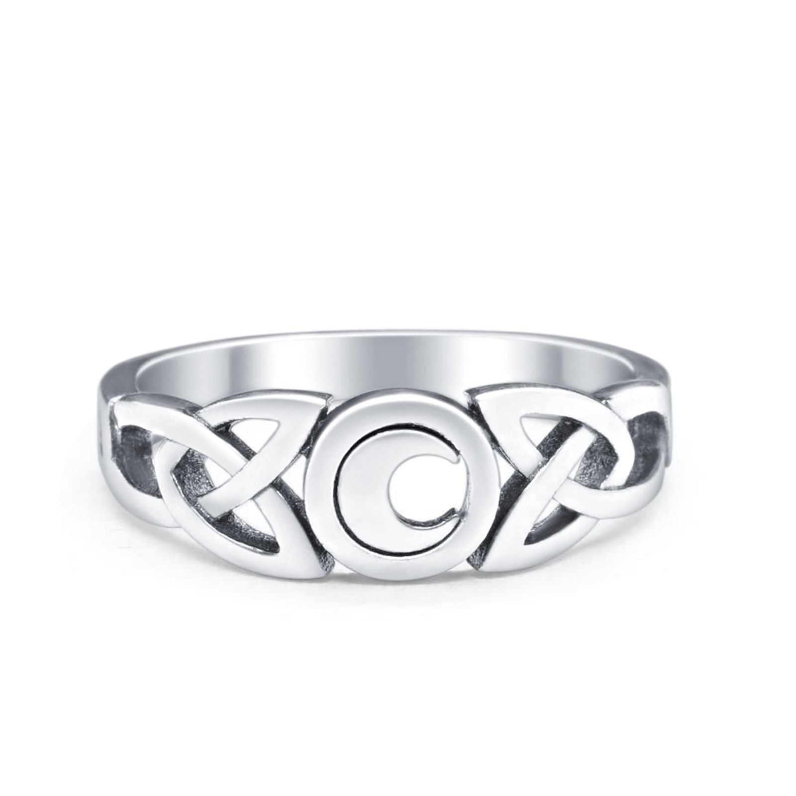Celtic Moon Plain Ring Band Round 925 Sterling Silver