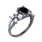 Art Deco Wedding Engagement Bridal Ring Pear Round Simulated Cubic Zirconia 925 Sterling Silver