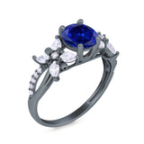 Art Deco Wedding Engagement Bridal Ring Pear Round Simulated Cubic Zirconia 925 Sterling Silver