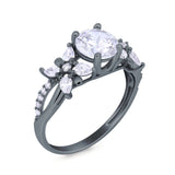 Art Deco Wedding Engagement Bridal Ring Pear Round Simulated Cubic Zirconia 925 Sterling Silver