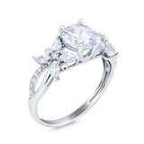 Art Deco Wedding Engagement Bridal Ring Pear Round Simulated Cubic Zirconia 925 Sterling Silver