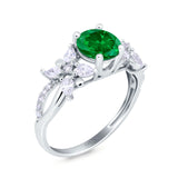 Art Deco Wedding Engagement Bridal Ring Pear Round Simulated Cubic Zirconia 925 Sterling Silver