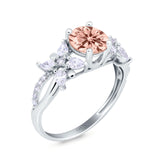 Art Deco Wedding Engagement Bridal Ring Pear Round Simulated Cubic Zirconia 925 Sterling Silver