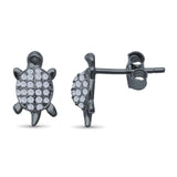 Turtle Stud Earrings Round Pave Simulated CZ 925 Sterling Silver