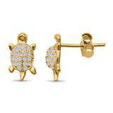 Turtle Stud Earrings Round Pave Simulated CZ 925 Sterling Silver