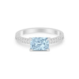 Vintage Wedding Ring Sideways Emerald Cut Round CZ 925 Sterling Silver