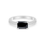 Vintage Wedding Ring Sideways Emerald Cut Round CZ 925 Sterling Silver