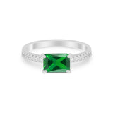 Vintage Wedding Ring Sideways Emerald Cut Round CZ 925 Sterling Silver