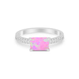 Vintage Wedding Ring Sideways Emerald Cut Round CZ 925 Sterling Silver