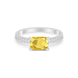 Vintage Wedding Ring Sideways Emerald Cut Round CZ 925 Sterling Silver