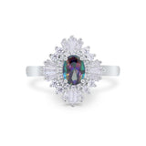 Vintage Oval Wedding Bridal Ring Round Simulated Cubic Zirconia 925 Sterling Silver