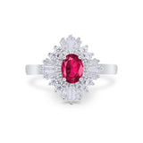 Vintage Oval Wedding Bridal Ring Round Simulated Cubic Zirconia 925 Sterling Silver