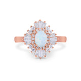 Vintage Oval Wedding Bridal Ring Round Simulated Cubic Zirconia 925 Sterling Silver