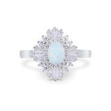 Vintage Oval Wedding Bridal Ring Round Simulated Cubic Zirconia 925 Sterling Silver