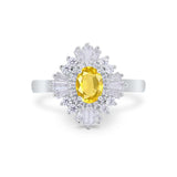 Vintage Oval Wedding Bridal Ring Round Simulated Cubic Zirconia 925 Sterling Silver