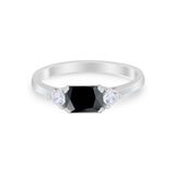 Three Stone Wedding Engagement Ring Emerald Cut Round CZ 925 Sterling Silver