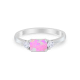Three Stone Wedding Engagement Ring Emerald Cut Round CZ 925 Sterling Silver