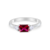 Three Stone Wedding Engagement Ring Emerald Cut Round CZ 925 Sterling Silver