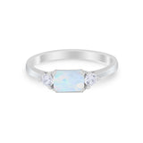 Three Stone Wedding Engagement Ring Emerald Cut Round CZ 925 Sterling Silver