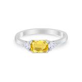 Three Stone Wedding Engagement Ring Emerald Cut Round CZ 925 Sterling Silver