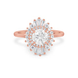 Art Deco Wedding Engagement Bridal Ring Baguette Round CZ 925 Sterling Silver