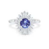 Art Deco Wedding Engagement Bridal Ring Baguette Round CZ 925 Sterling Silver