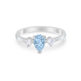 Three Stone Wedding Ring Pear Round Simulated Cubic Zirconia 925 Sterling Silver