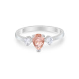 Three Stone Wedding Ring Pear Round Simulated Cubic Zirconia 925 Sterling Silver