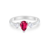 Three Stone Wedding Ring Pear Round Simulated Cubic Zirconia 925 Sterling Silver