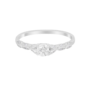 Petite Dainty Art Deco Wedding Engagement Ring Round CZ 925 Sterling Silver