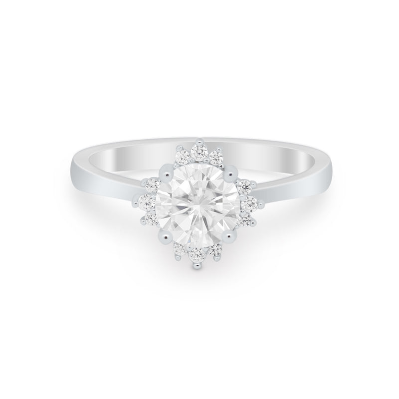 Halo Floral Art Deco Wedding Engagement Ring Round CZ 925 Sterling Silver
