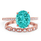 Two Piece Oval Wedding Simulated CZ Bridal Set Ring Band 925 Sterling Silver