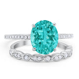 Two Piece Oval Wedding Simulated CZ Bridal Set Ring Band 925 Sterling Silver