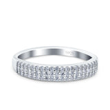 Half Eternity Ring Wedding Band Round Pave Simulated Cubic Zirconia 925 Sterling Silver (4mm)