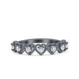 Half Eternity Ring Wedding Engagement Band Heart Round Simulated Cubic Zirconia 925 Sterling Silver