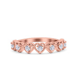 Half Eternity Ring Wedding Engagement Band Heart Round Simulated Cubic Zirconia 925 Sterling Silver